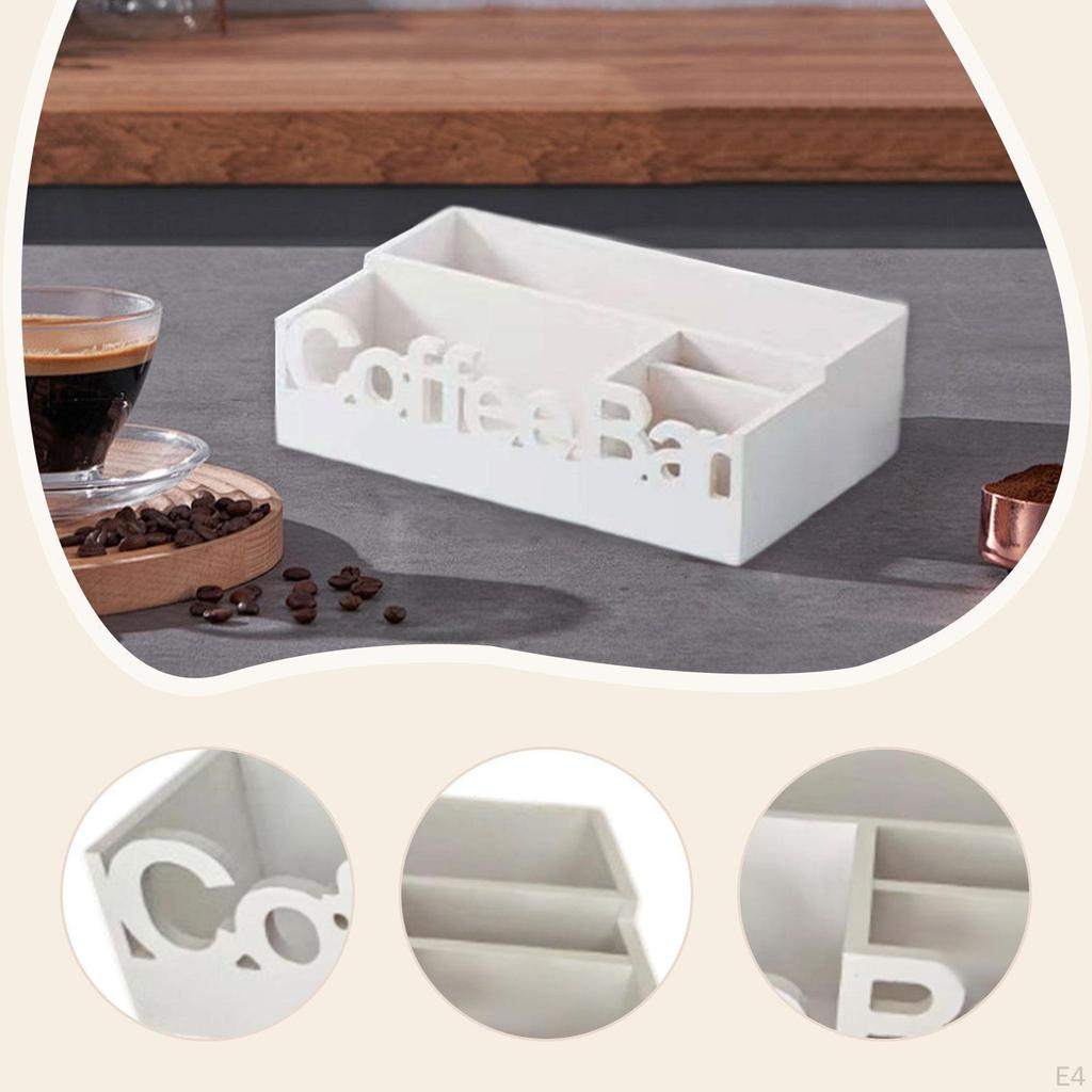 Coffee Bar Holder with Compartment, Functional Organizer for Tea Condiments in Kitchen or Lounge