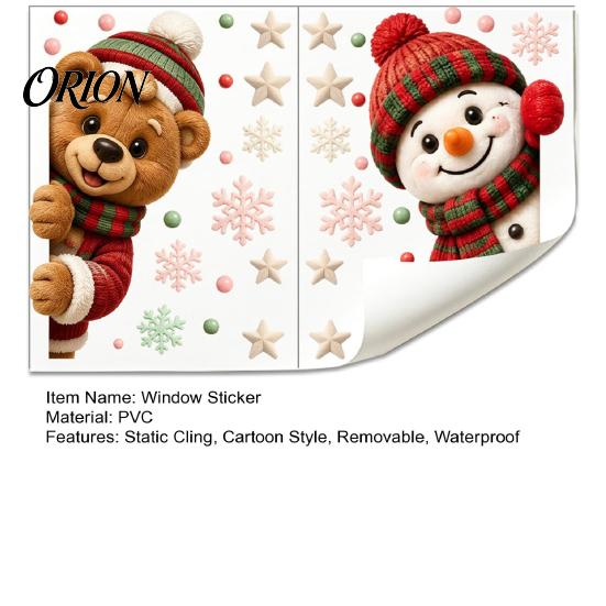 Decorative PVC Window Film 2Pcs Christmas Clings, Cute Bear Snowman Static Decals, 16" x Xmas Holiday Party Accessories 12" Removable Festive Stickers