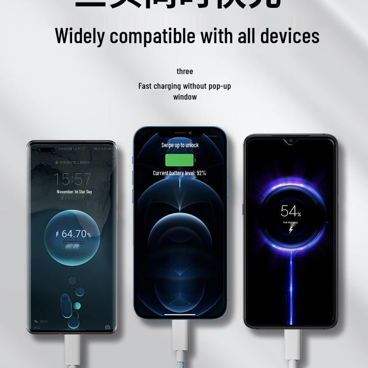 100W Fast Charging Multi-Head Cable: Compatible with Apple & Android