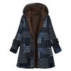 Kvinner Vintage Flowers Print Fleece hette Plus Size Langermet jakke Coat