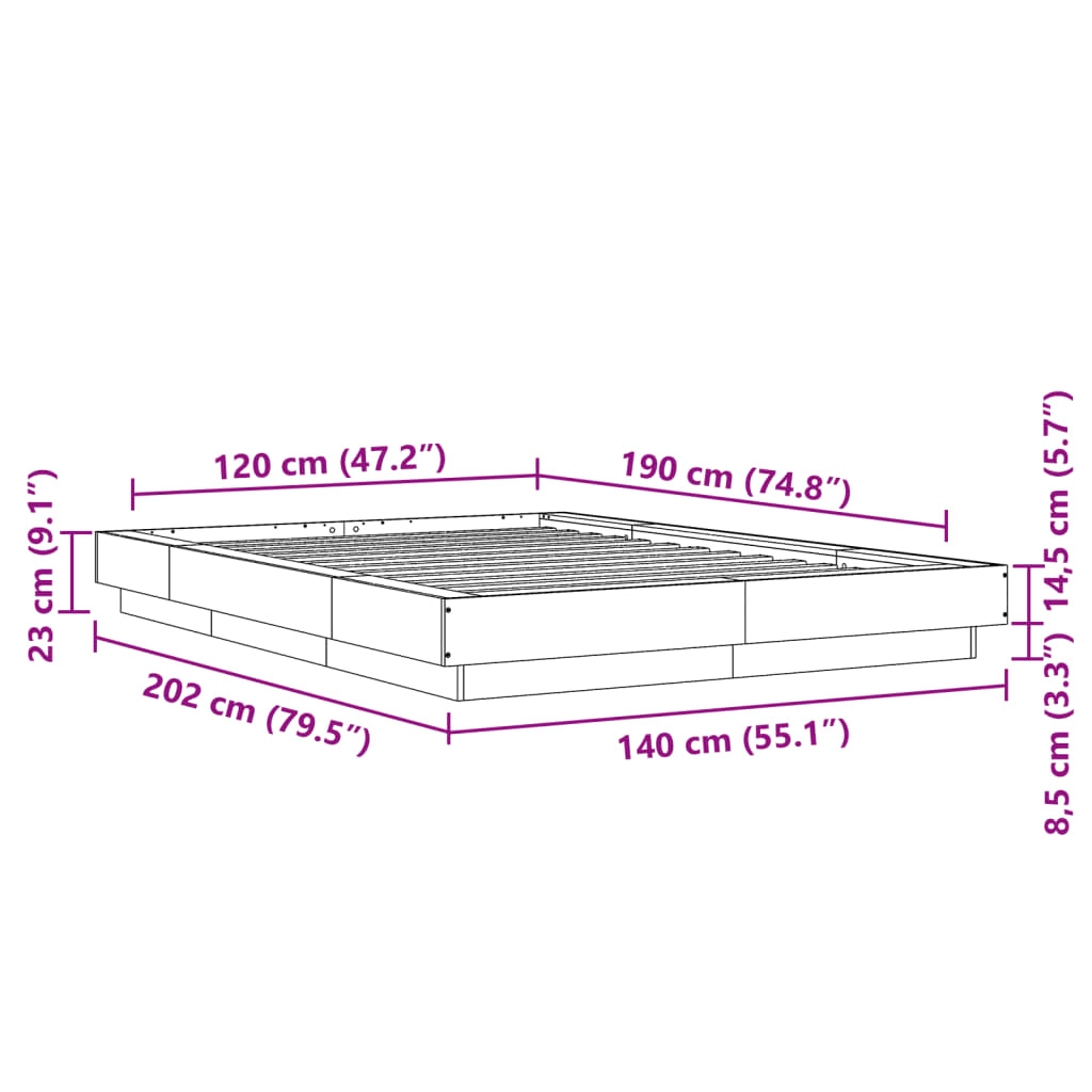 Bed Frame Grey Sonoma 120 x 190 cm Particleboard