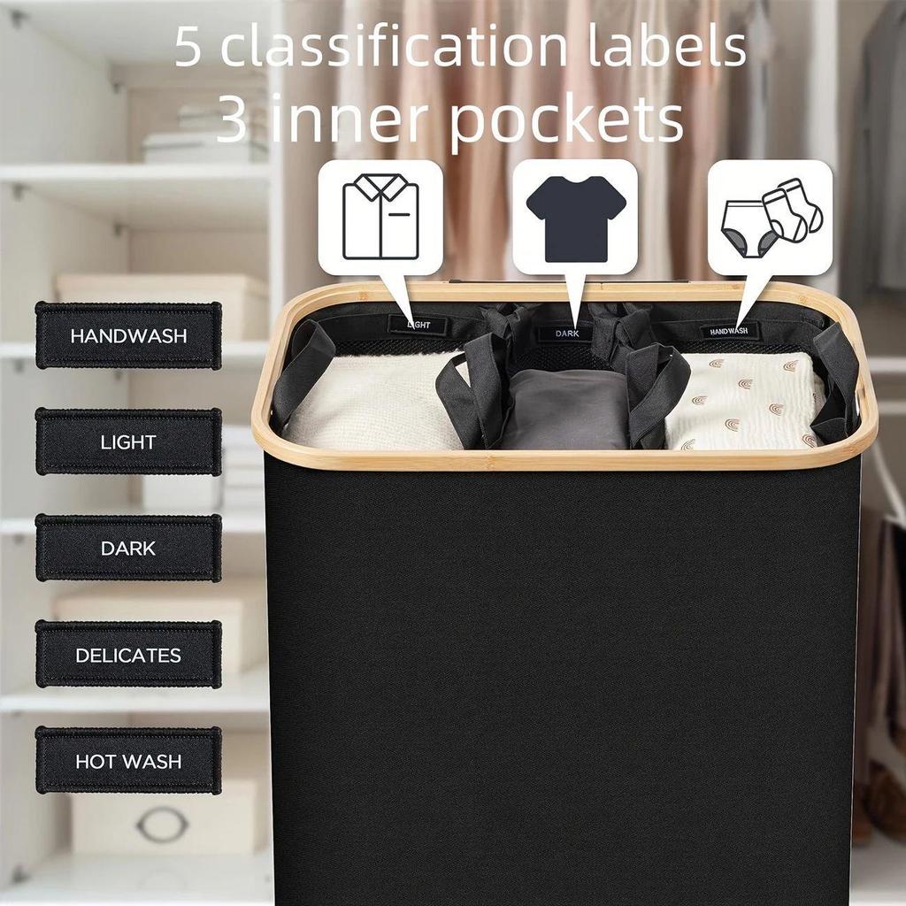 Bamboo Laundry Hamper: Large Capacity Basket with Waterproof Liner & Lid for Clothes Storage