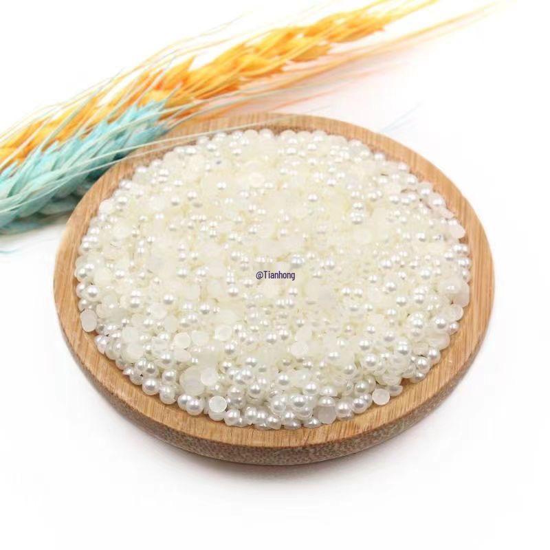 Off-White Pearl Nail Art Decorations - Mixed Sizes, Flat Bottom, Non-Fading