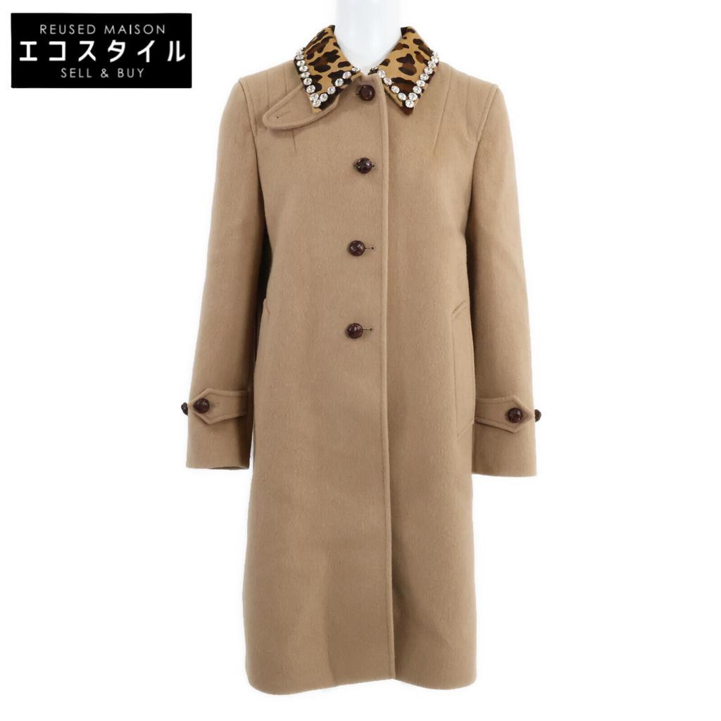 MIUMIU [Good condition/Domestic regular] Single-breasted beaded collar coat 40 beigeUsed