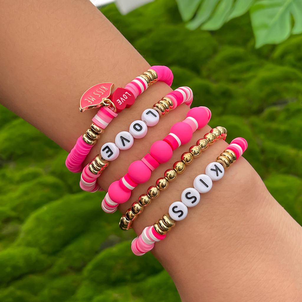 Ingemark 10 Styles Romantic Soft Ceramic Acrylic Beads Letter Chain Bracelet Boho Sweet Heart Bangles Y2K Aesthetics Jewelry New