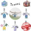 Simple And Niche Copper Plated Suitcase Airplane Dangle Charm Fit Original Bracelet Diy Party Jewelry Gifts For Friends