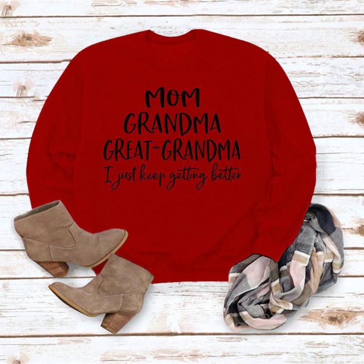 "European & American Fashion Grandma Letter Long-Sleeve T-Shirt, Autumn/Winter, Plus Size"