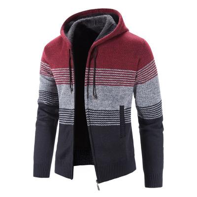 Cardigan épais en polaire pour homme, grande taille, veste à capuche, couleur assortie, version coréenne, pull tricoté