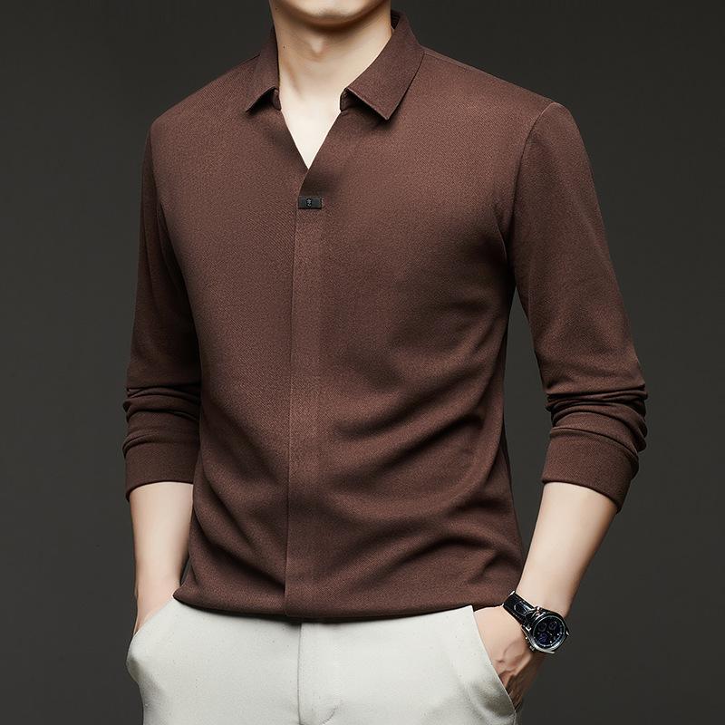 Autumn And Winter Men'S Long-Sleeved Scissor Collar T-Shirt, All Seamless High-Quality German Velvet Thickened Bottomed Top T-Shirt