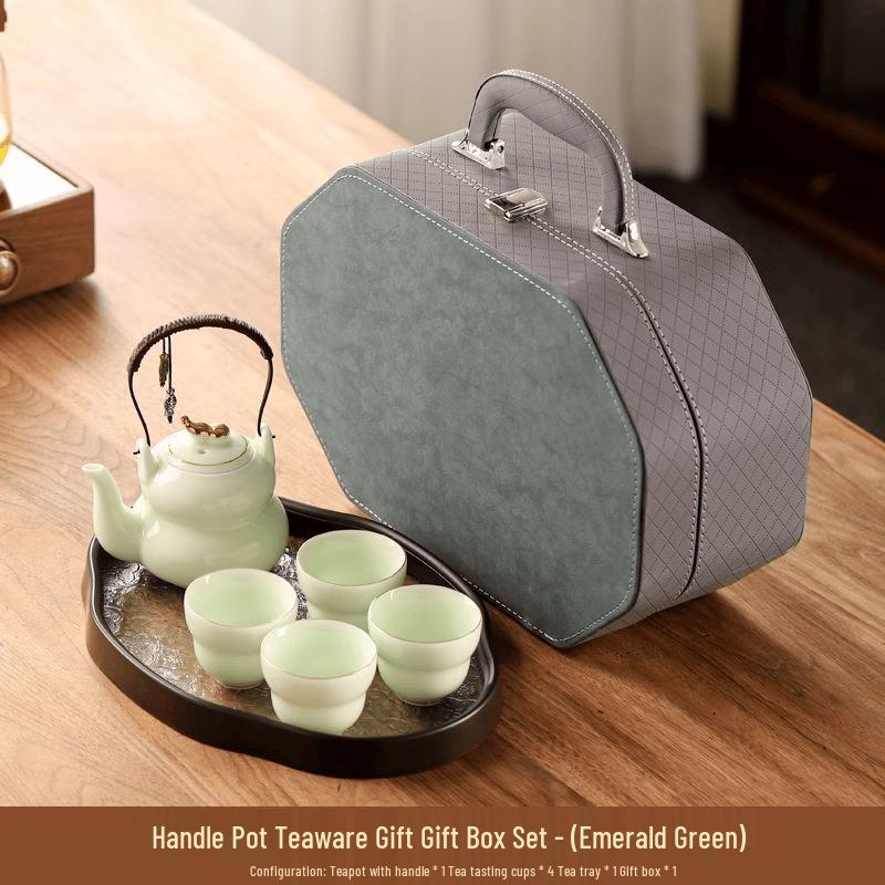 Chaxun Emerald Green Hand-Painted Ceramic Kung Fu Tea Set