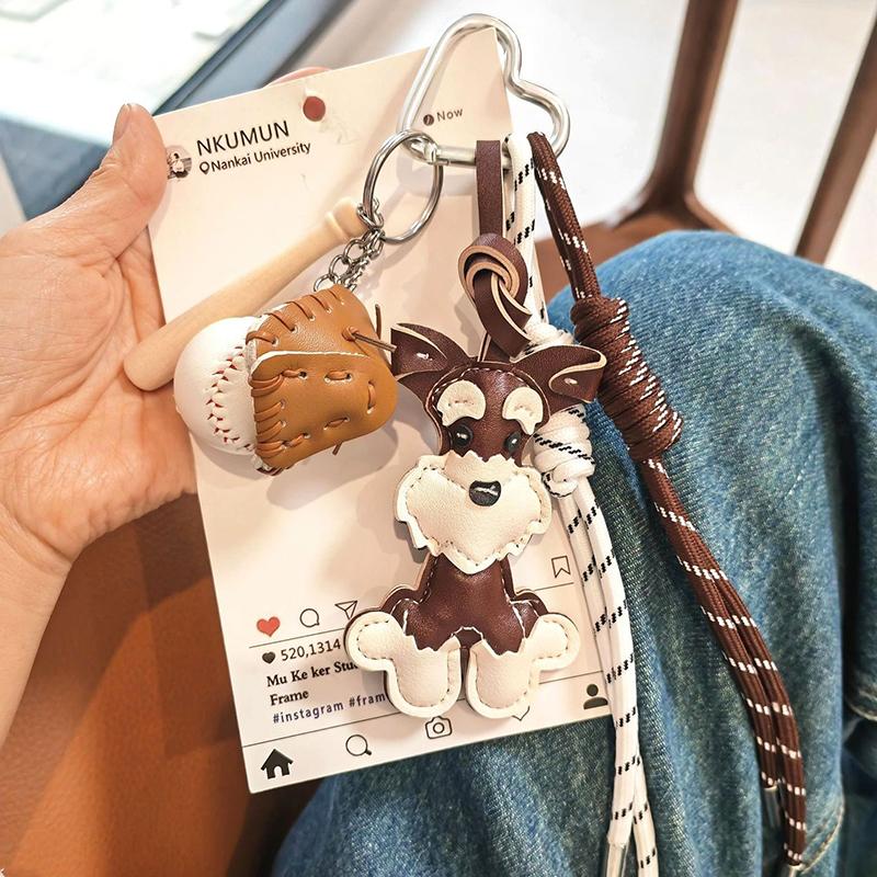 Yogodlns Cute Dog Hangbag Hanging Schnauzer Handmade Braided Rope Bag Pendant Gift Backpack Decorative Accessories