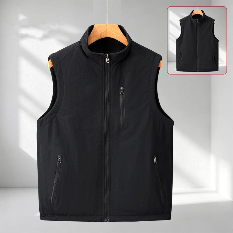 Men Reversible Vest Fleece Lined Waterproof Stand Collar Multi‑Pocket Zip Waistcoat