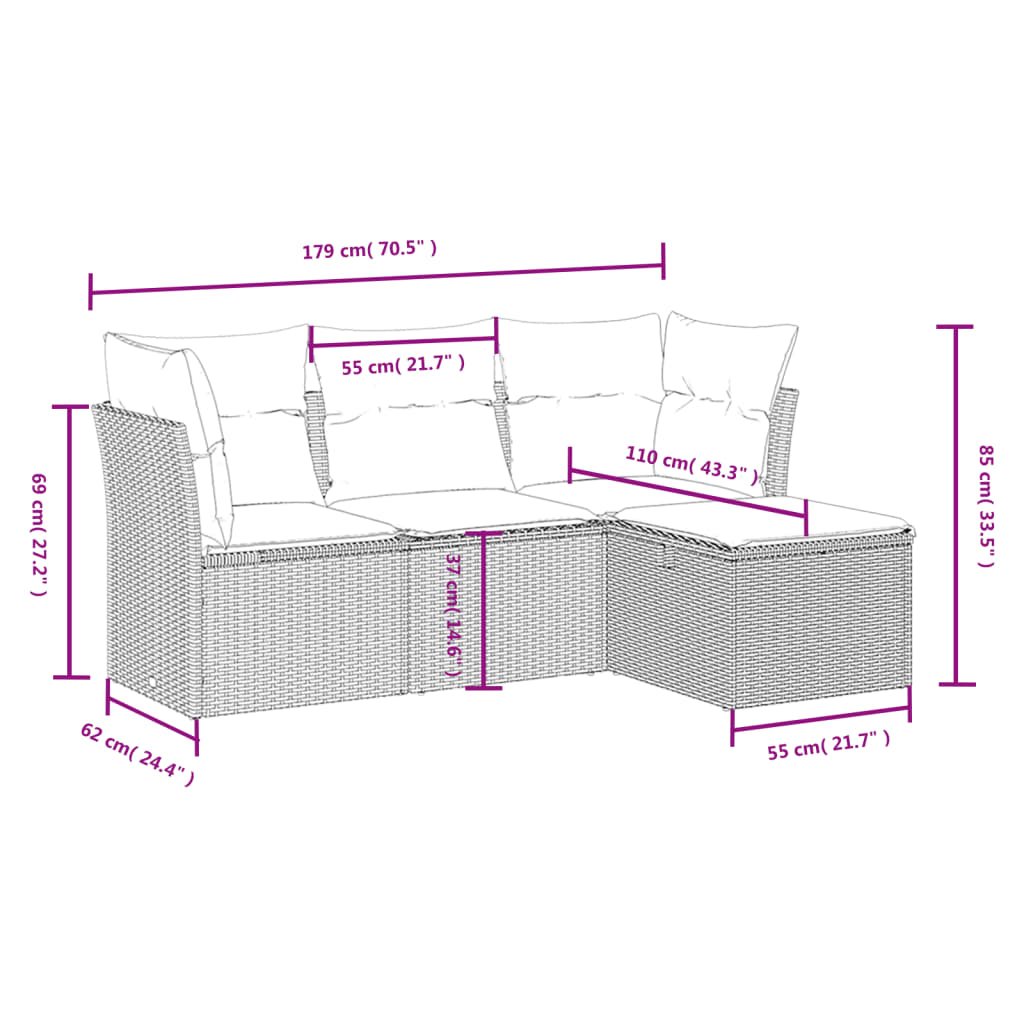 4 Piece Garden Sofa Set with Cushions Beige Mix Poly Rattan