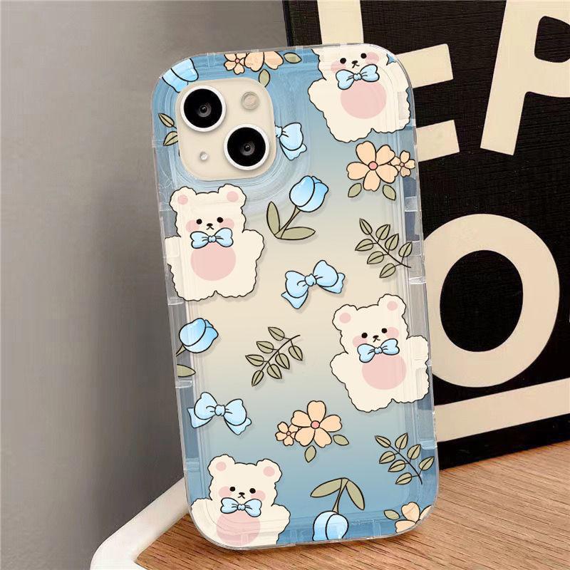Flower Bear Applies To iPhone17Pormax Mobile Phone Case 16Pro Apple 12 All-inclusive 14/13 Protective Case 15