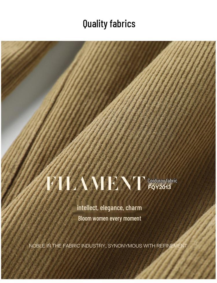 Nordic Retro High-Waist Corduroy Scimitar Pants - 100% Cotton, Canelé Style, Straight Leg, Long.