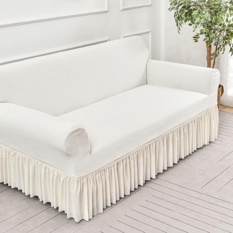 Solid Color Thick Elastic Jacquard Sofa Cover for Living Room - Skirted 1/2/3/4 Seater Options Available