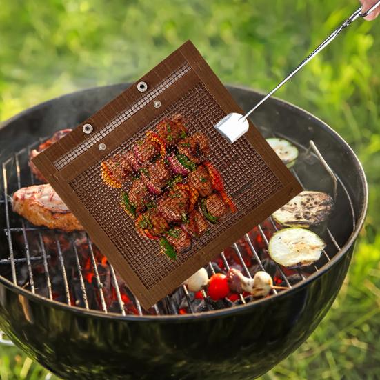 BBQ Mesh Grill Bag Reusable Non-Stick Barbecue Bags for Meat Veggies Seafood Pizza Heat-Resistant BBQ Veggie Grill Pouches