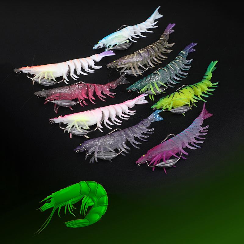 Gambero 95mm 10g TPE Calamaro Jig Luminoso Orizzontale Affondamento Lento Esca Zampe di Ragno Gambero di Legno Esca Polpo Pesca al Calamaro