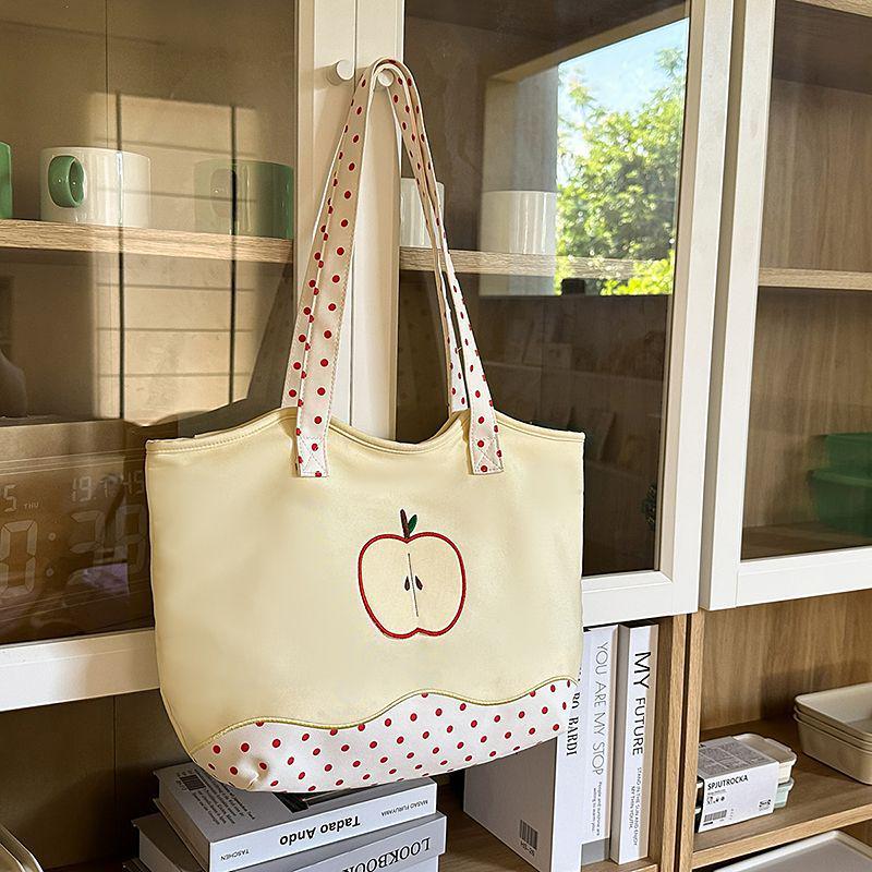 Красное яблоко в горошек наплечная сумка-тоут: Женская Большая, Милая, Милая Сумка