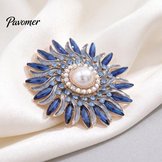 Daily Wear Brooch Retro Rhinestone Sunflower Pin, Floral Lapel Pin with Faux Decorative Alloy Pearl, Metal Flower Badge for Women, Clothing