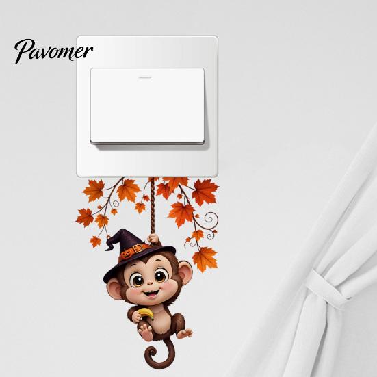 Creative Wall Ornaments Cute Hanging Monkey Switch Sticker for Christmas/Halloween Decor, Self-Adhesive Light Sticker, Removable PVC Halloween Socket