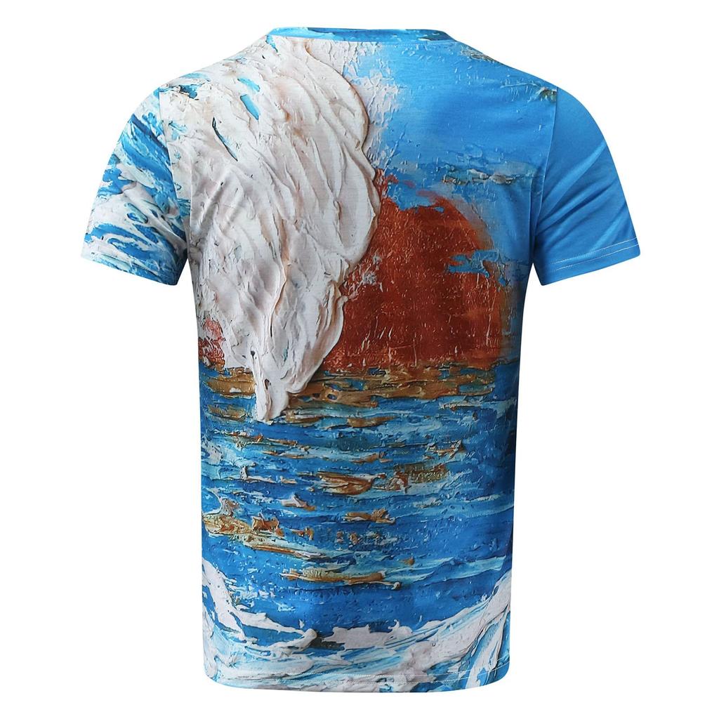 Men Spring Summer Casual Slim 3D Printed Short Sleeve T Shirt Top Blouse
