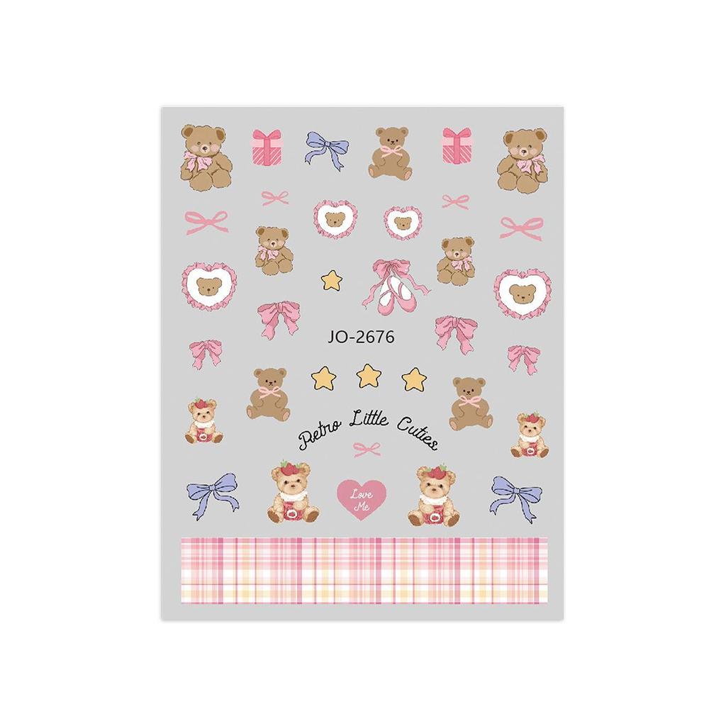 Cute Bowknot & Bear Hand-Painted Nail Stickers