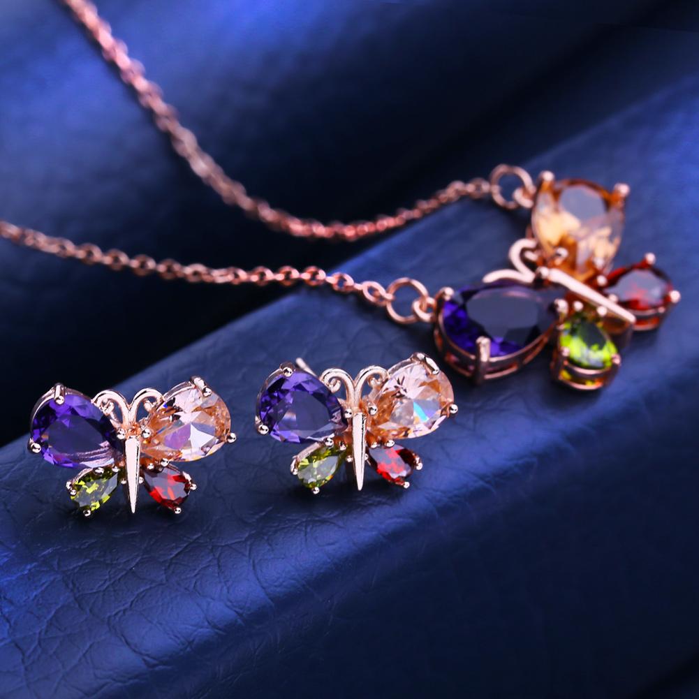 KNIKOO Butterfly Jewelry Sets Necklace Earrings For Women Cubic Zirconia Fashion Butterfly Necklace Earrings Jewelry Sets