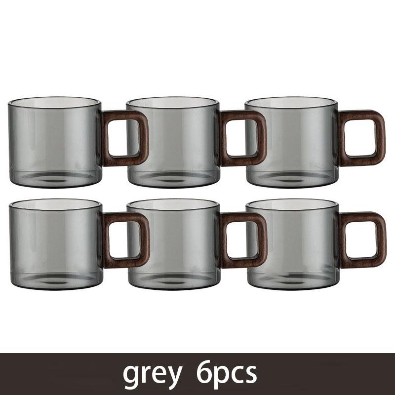 2/4/6pcs Heat-resistant Glass Tea Cup With Walnut Handle 120ml Mini Espresso Cup Set Ground Coffee Mug Glasses Brewing Teaware