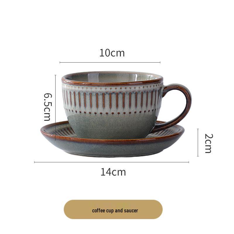 Retro Japanese Ceramic Latte Art Cup & Saucer Set - Light Luxury Style