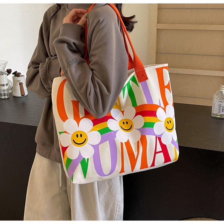 New canvas bag large capacity shoulder bag sunflower commuter bag handbag rainbow tote bag