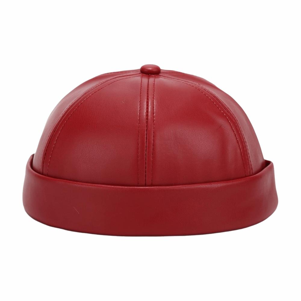 Leather Brimless Round Landlord Hat Solid Color Trendy Cap New Melon Skin Hat Unisex