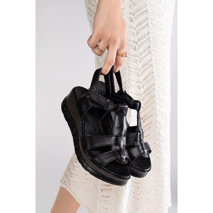 

Women s Genuine Leather Anatomical Wedge Heeled Casual Sandals 36 чорний