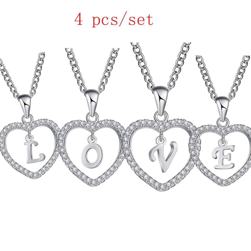 Buy Fashion Romantic 26 Letter Heart Pendants Necklace Rhinestone
