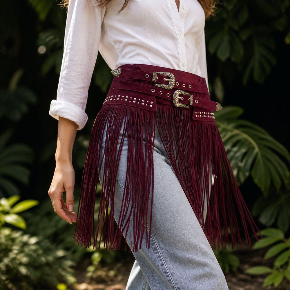 Mjuk matt look Franskad Midjebälte Mocka Dubbelspänne Mode Boho Bälte För Kvinnor