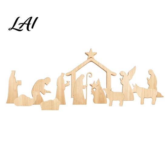 Christmas Story Display for Home 13Pcs Wooden Nativity Scene Set Mini Holy Family Figurines Durable Set Decoration Tabletop Manger Decorations