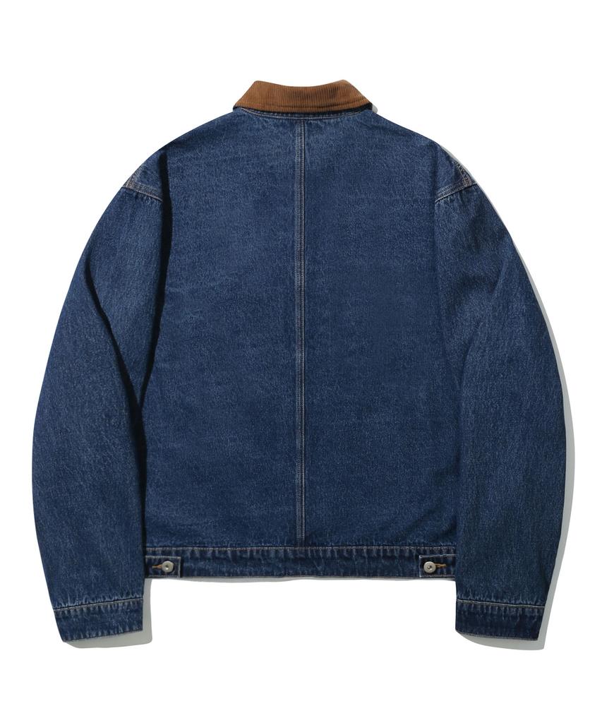 Trillion Corduroy Collar Denim Zip-Up Work Jacket (Middle Blue)