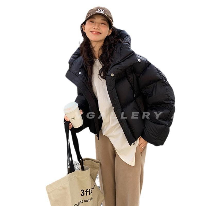 Coffee Down Cotton Clothes Women's Winter Loose Bf Cotton Clothes Short Thickened Student Hooded Jacket