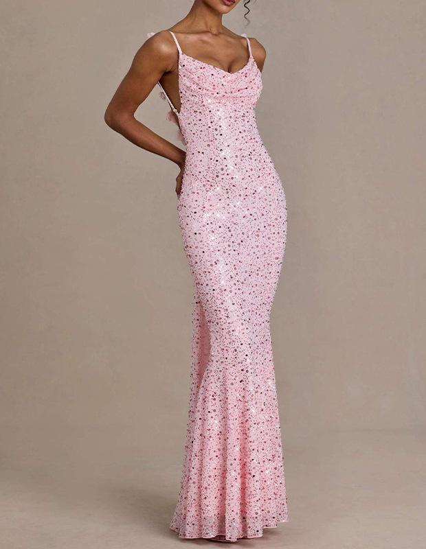2026 European and American cross-border celebrity dress sequined bead tube suspender fishtail skirt dinner party backless slim dress