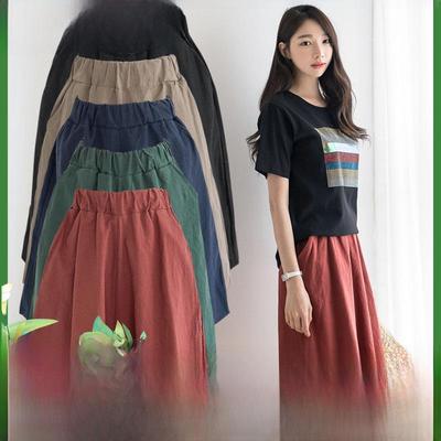 Women's Plus Size Cotton Linen Elastic Waist Wide-Leg Shorts (5-Point)