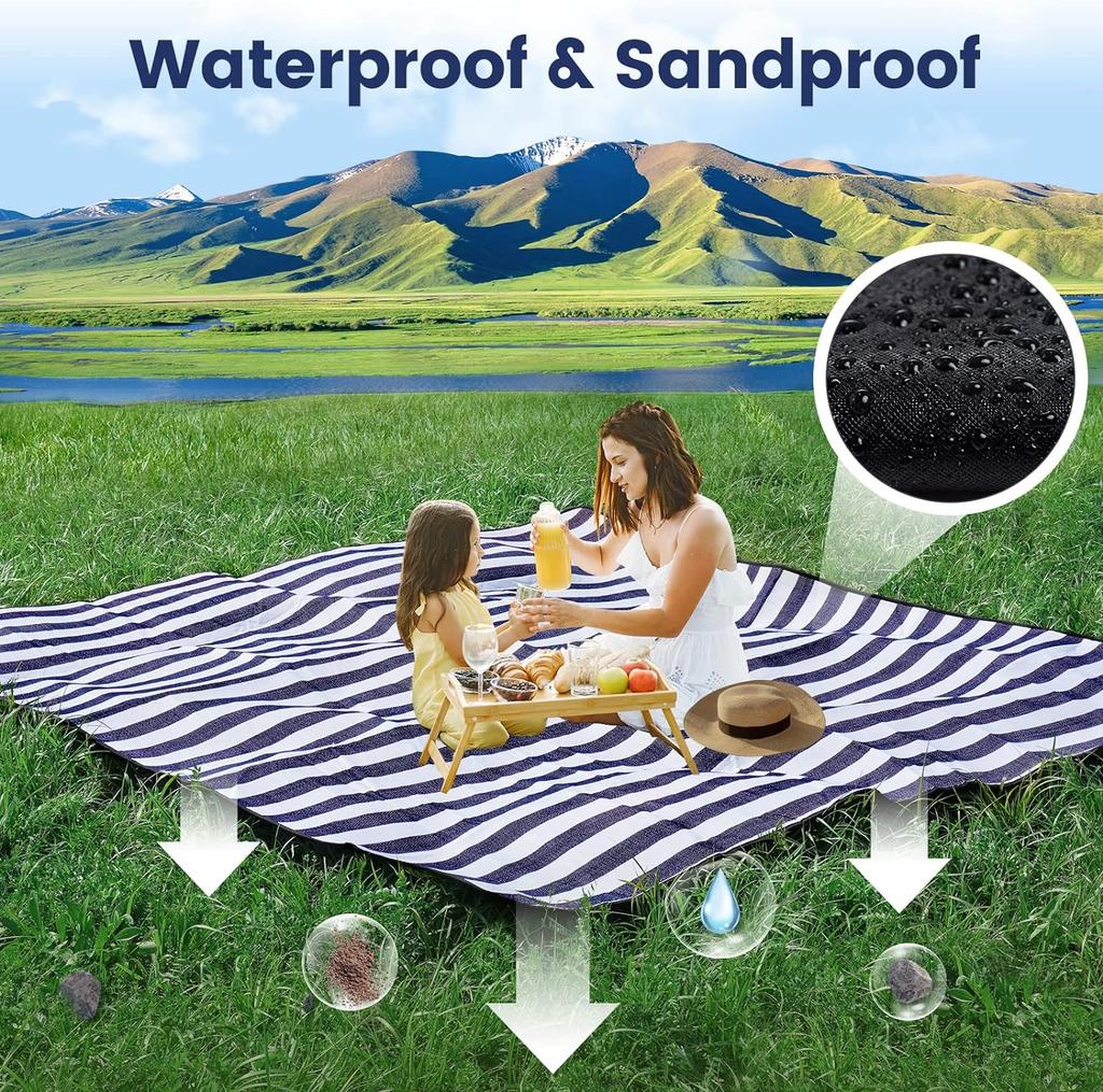 Picnic Blanket Extra Large Waterproof And Foldable Beach Blanket 3-Layer Outdoor Blanket For 6 To 8 Adults For Camping Park