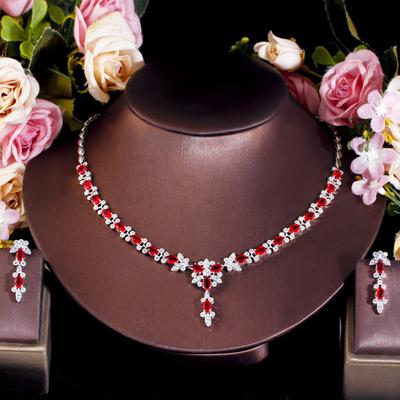 Design Ruby Necklace Bridal Banquet Wedding Dress Accessories Pieces Earrings Zircon Set
