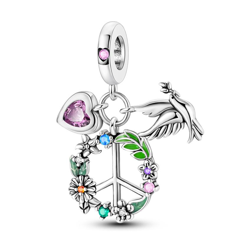 Trendy 925 Silver Large Billed Bir White Dove Parrot Feather Charms Beads Fit Pan 925 Original Bracelets DIY Luxury Fine Jewelry