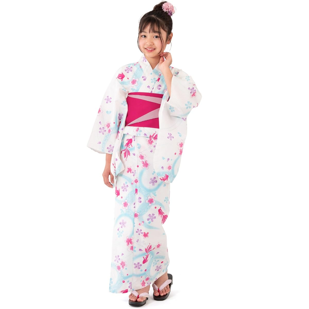 

Yukata Junior 2 Piece Yukata and Kozakura Girls [Kyoto Miyabi] Set, Girls, Set, Yukata, Belt, White/Goldfish 402, 150cm, Children,
