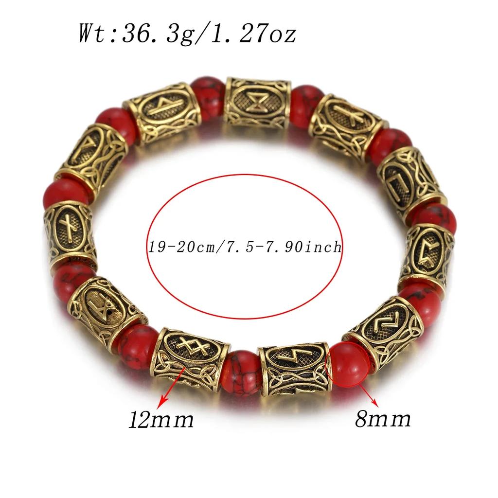 Vikingarunor Malakitarmband 8 mm Naturstenspärlor Rostfritt Stål Guldpläterat Armband för Män Smyckespresent