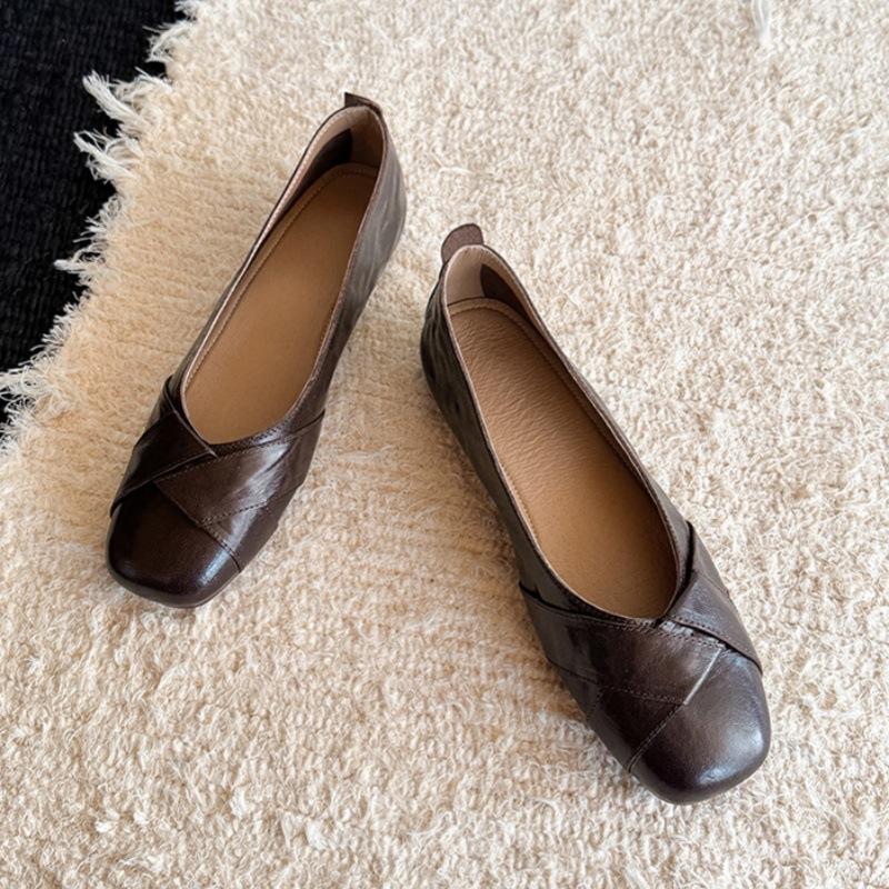 Commuter Version~ French Temperament Flat Shoes Women's New Shallow Mouth Square Head One Pedal Single Shoes Versatile Retro Doudou Shoes