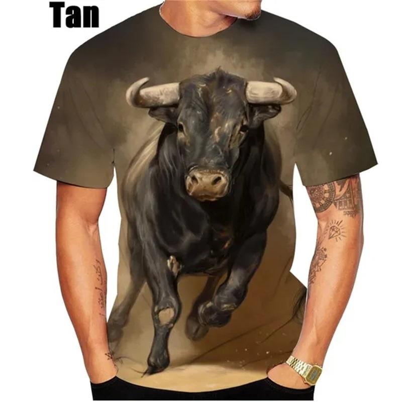 Hot Sale 3D Printing Bull Graphic T Shirts Short-sleeved Round Neck Men's Tee Tops Clothing Plus Size Streetwear Tshirt