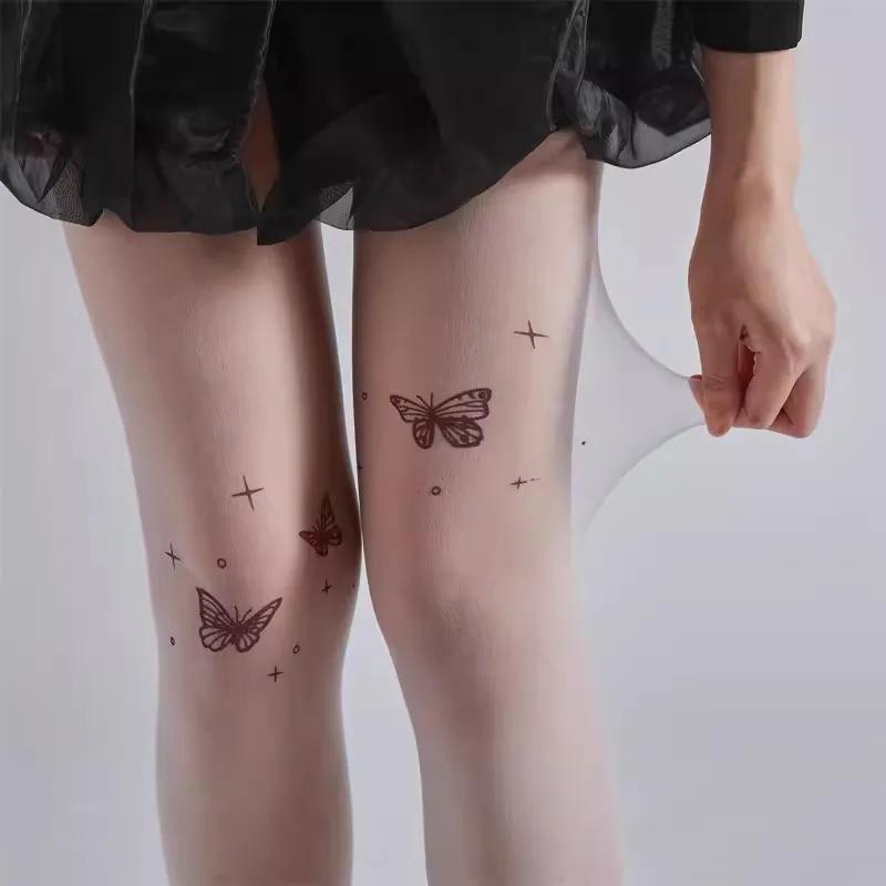 Nové sexy dámské punčochové kalhoty Punčochové kalhoty s potiskem motýla Vysoké punčochy Punčochové kalhoty Spodní prádlo Punčochové zboží Tenké nylonové punčochy Tělové punčochy