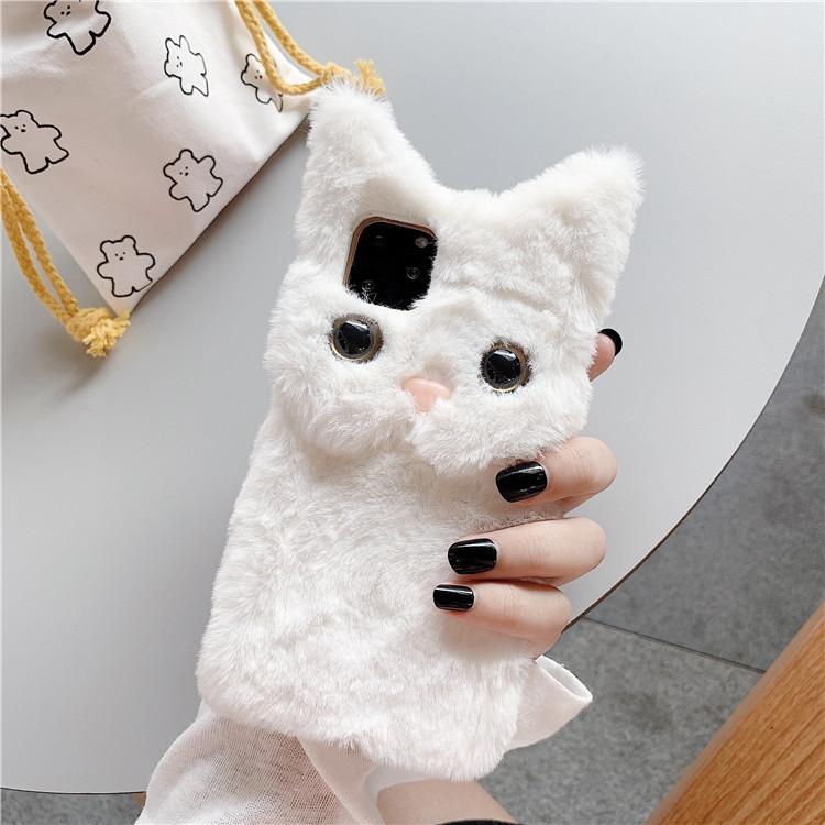3D Cute Cartoon Cat Furry Plush Phone Case For iPhone 17 Air 15 14 13 12 mini 11 16 Pro Max XS XR X 6 7 8 Plus Shockproof Cover