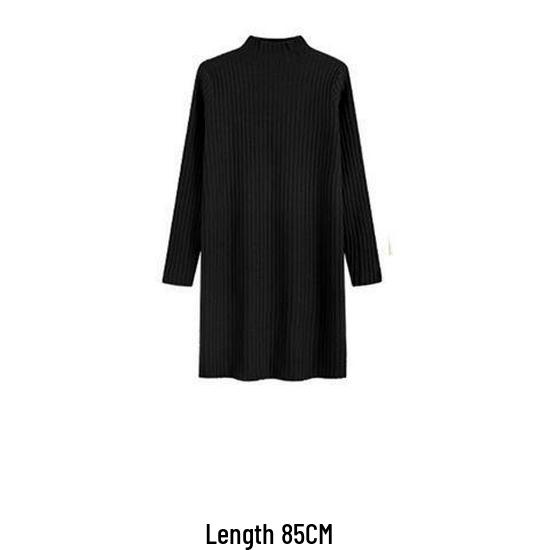 Plus-Size Women's Thickened Winter Long Knitted Wool Dress with Half-High Collar